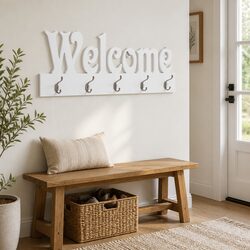Welcome Lettering Wall Mounted Coat Rack with 5 Hooks