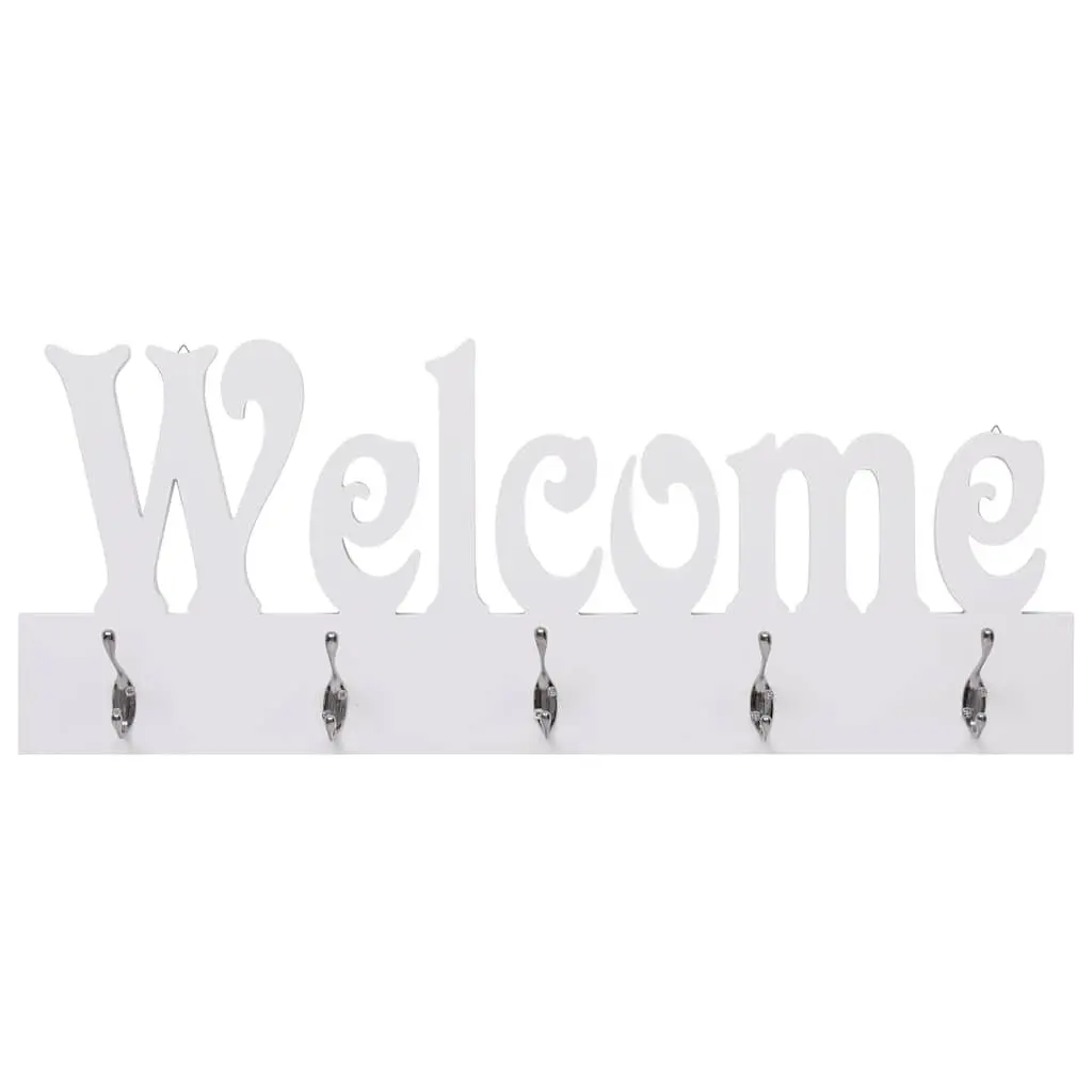 Wall Mounted Coat Rack Welcome Lettering 5 Hooks Home Entryway Storage Organiser