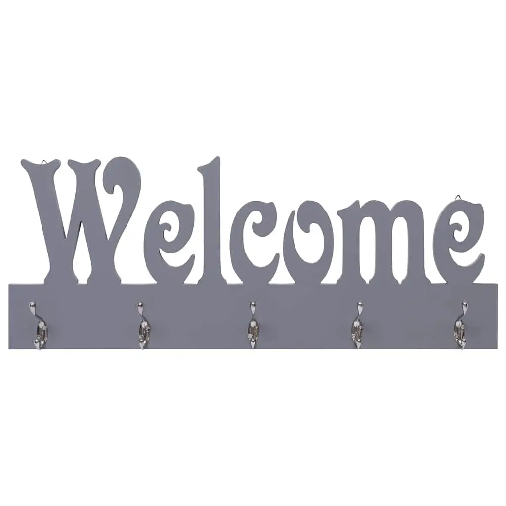 Grey Wall Mounted Coat Rack with Welcome Lettering