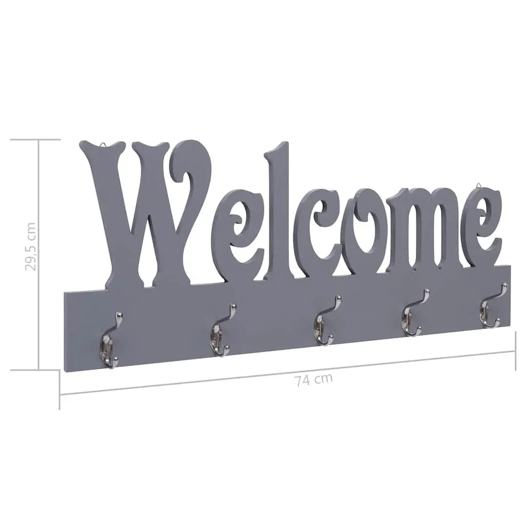 Grey Wall Mounted Coat Rack with Welcome Lettering