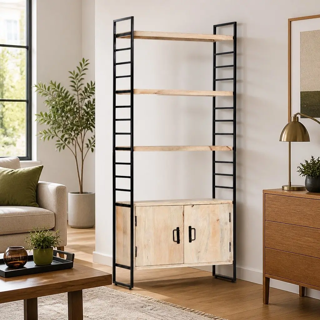 4-Tier Solid Mango Wood Bookcase 80x30x180 cm