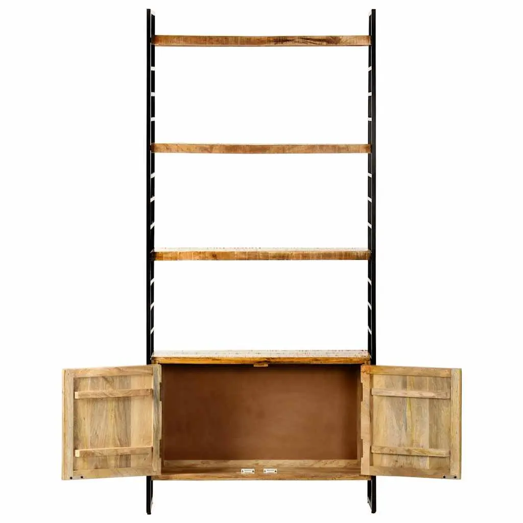 4-Tier Bookcase Industrial Style 80x30x180cm Rough Mango Wood and Powder-Coated Iron