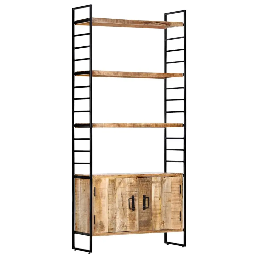 4-Tier Bookcase Industrial Style 80x30x180cm Rough Mango Wood and Powder-Coated Iron