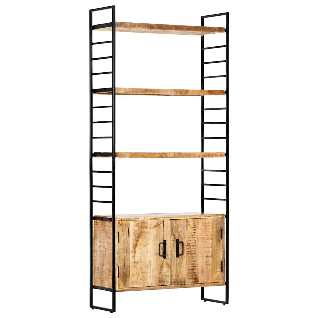 4-Tier Bookcase Industrial Style 80x30x180cm Rough Mango Wood and Powder-Coated Iron