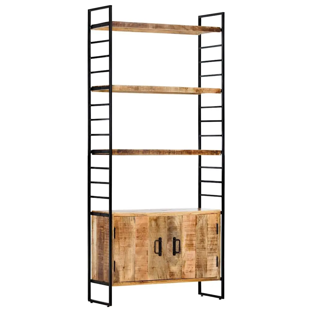 4-Tier Bookcase Industrial Style 80x30x180cm Rough Mango Wood and Powder-Coated Iron