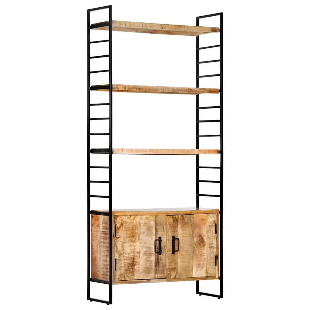 4-Tier Bookcase Industrial Style 80x30x180cm Rough Mango Wood and Powder-Coated Iron