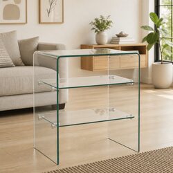 Minimalist Tempered Glass Coffee Table with 2 Shelves