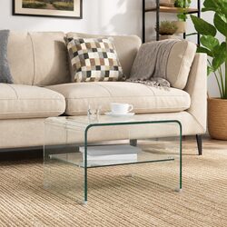 Stylish Coffee Table with Clear Tempered Glass Shelf