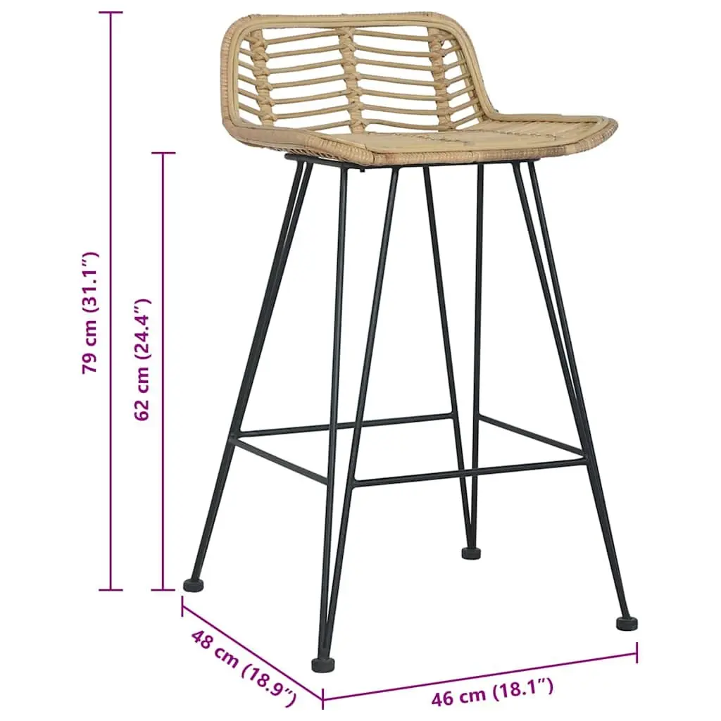 Natural Rattan Bar Stools 2 pcs with Backrest