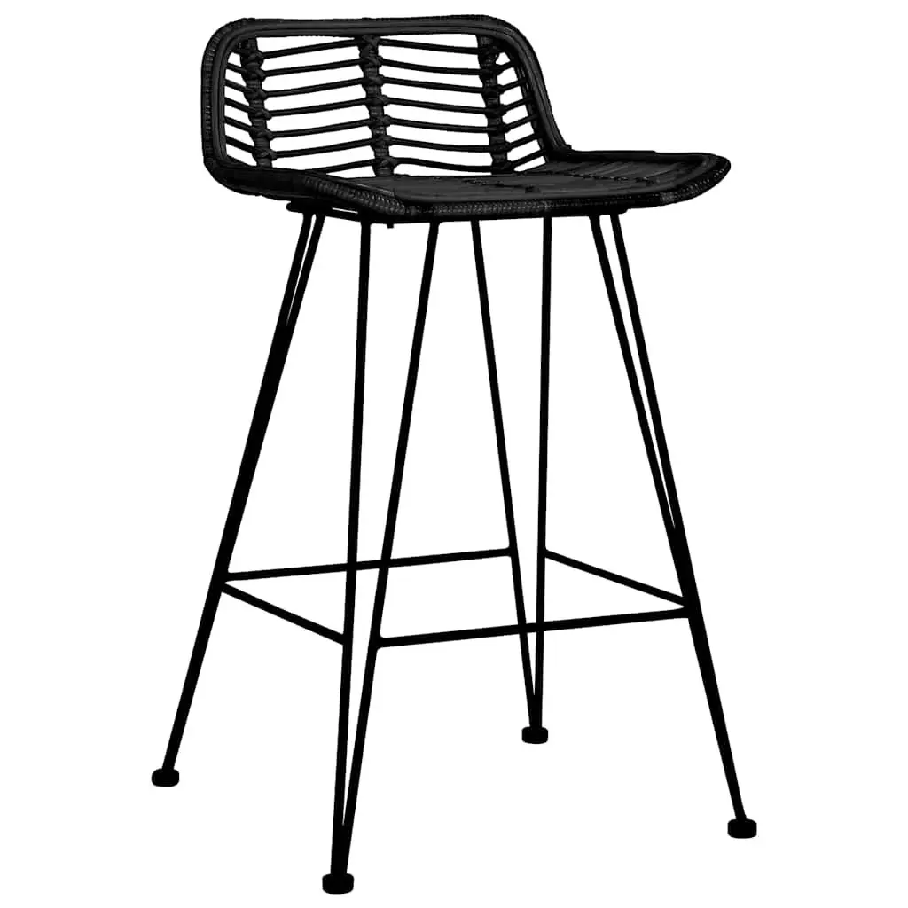 Bar Stools Rattan Black 2 Piece Metal Legs Kitchen Counter Pub Chairs