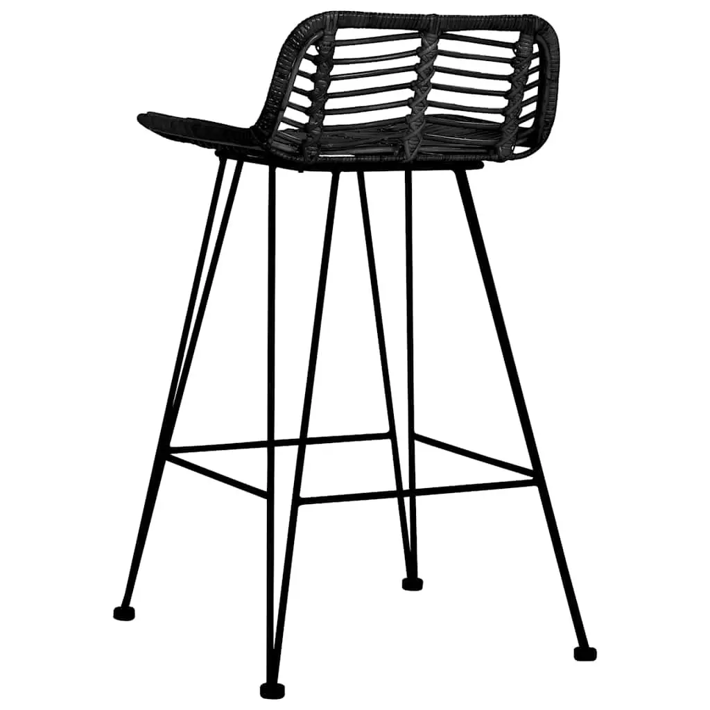 Bar Stools Rattan Black 2 Piece Metal Legs Kitchen Counter Pub Chairs