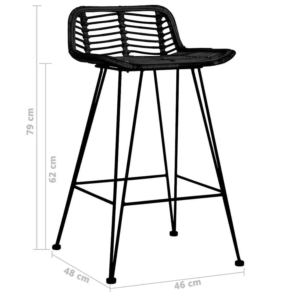 Bar Stools Rattan Black 2 Piece Metal Legs Kitchen Counter Pub Chairs