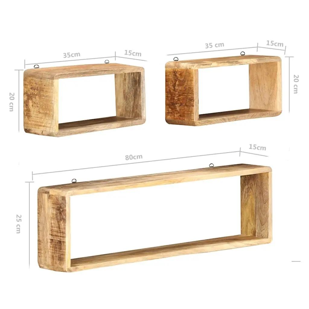 Wall Cube Shelf Set Brown 3 Piece Solid Mango Wood Floating Storage Display