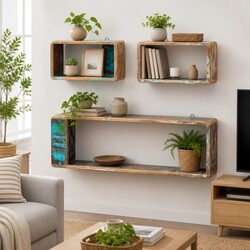 Set of 3 Floating Wall Cube Shelves in Reclaimed Wood