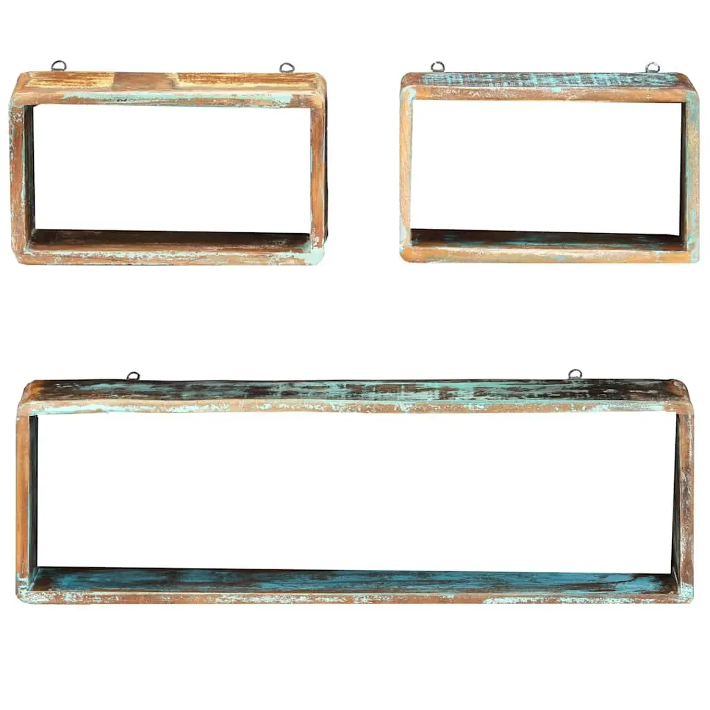 3 Piece Cube Shelves Set Floating Storage Display Solid Wood Reclaimed Brown
