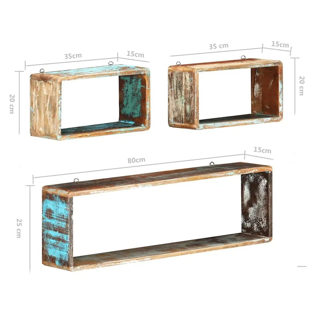 3 Piece Cube Shelves Set Floating Storage Display Solid Wood Reclaimed Brown