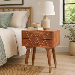 Rustic Solid Mango Wood Bedside Cabinet 43x30x58cm