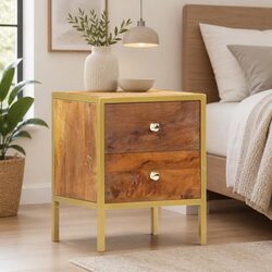 Rustic Wooden Bedside Cabinet with 2 Drawers