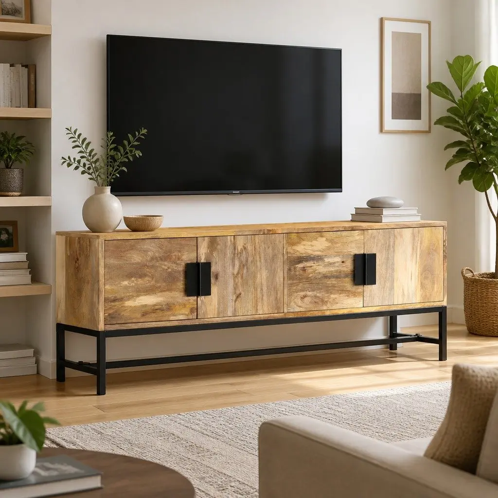TV Cabinet in Brown Solid Mango Wood