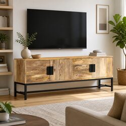 Stylish TV Cabinet in Brown Solid Mango Wood