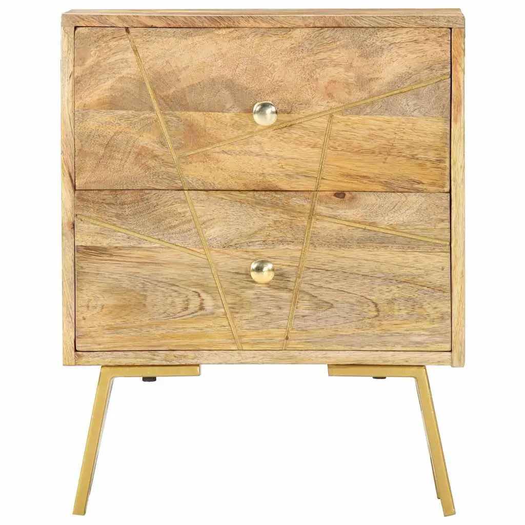 Solid Mango Wood Bedside Cabinet with 2 Drawers