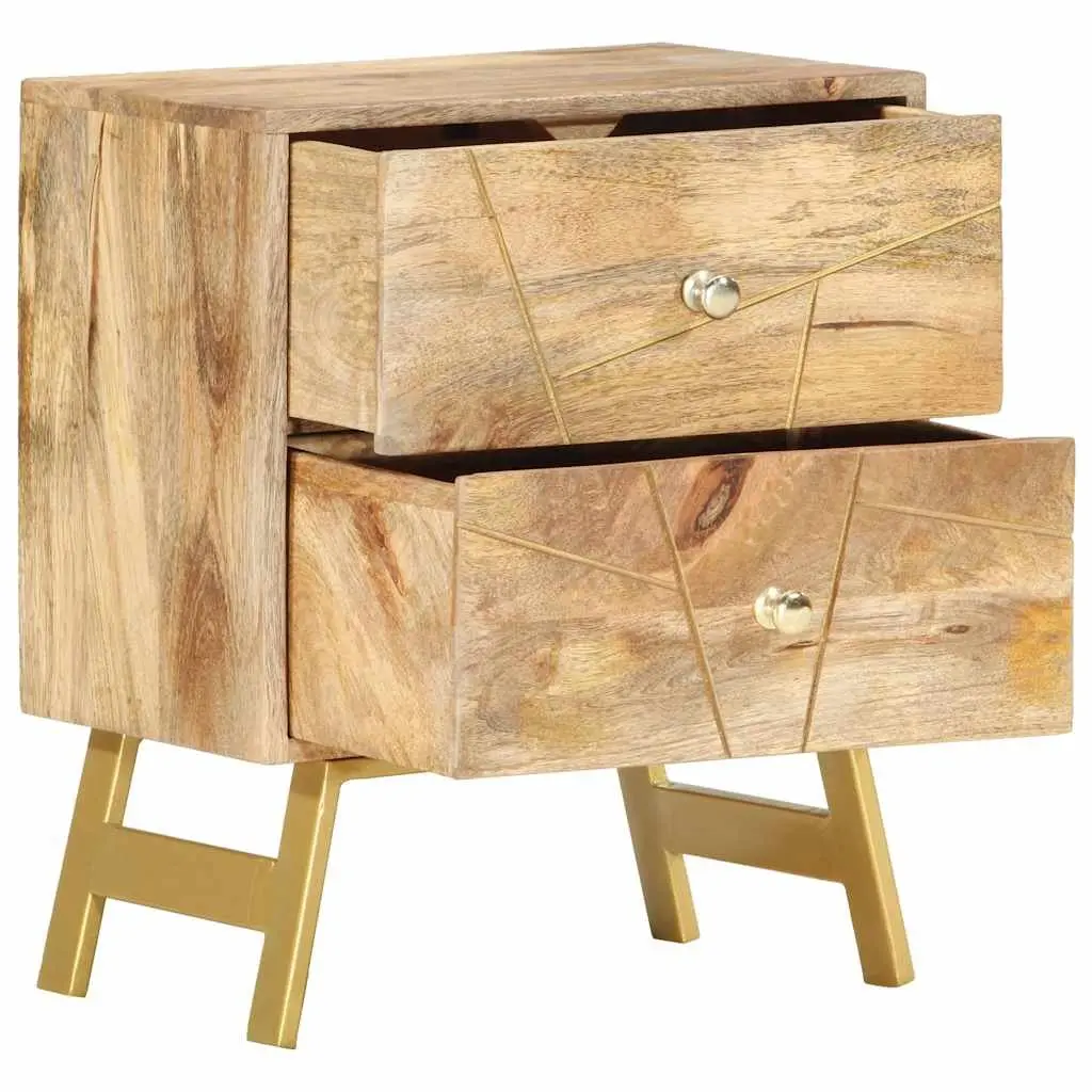 Solid Mango Wood Bedside Cabinet with 2 Drawers