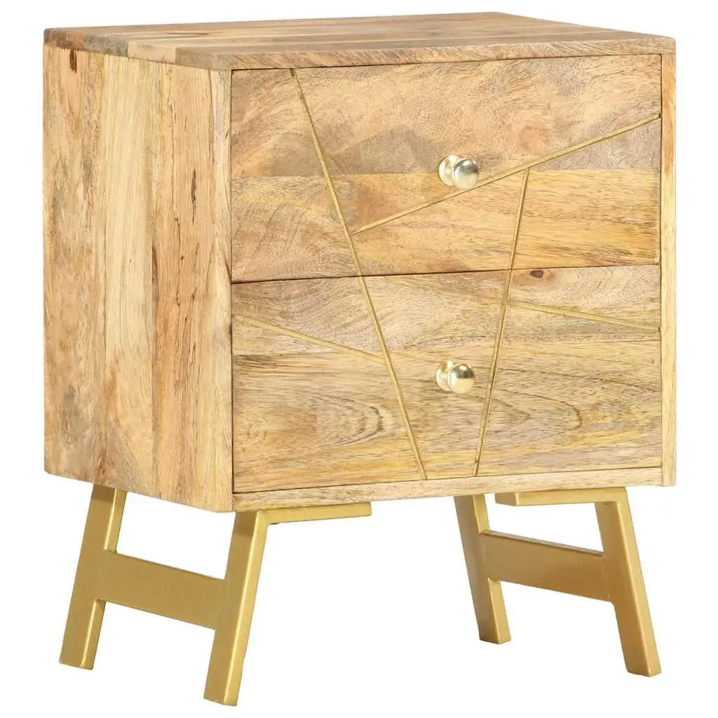 Solid Mango Wood Bedside Cabinet with 2 Drawers