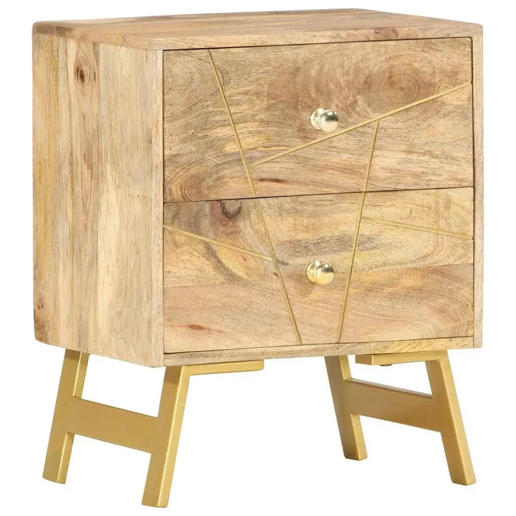 Solid Mango Wood Bedside Cabinet with 2 Drawers