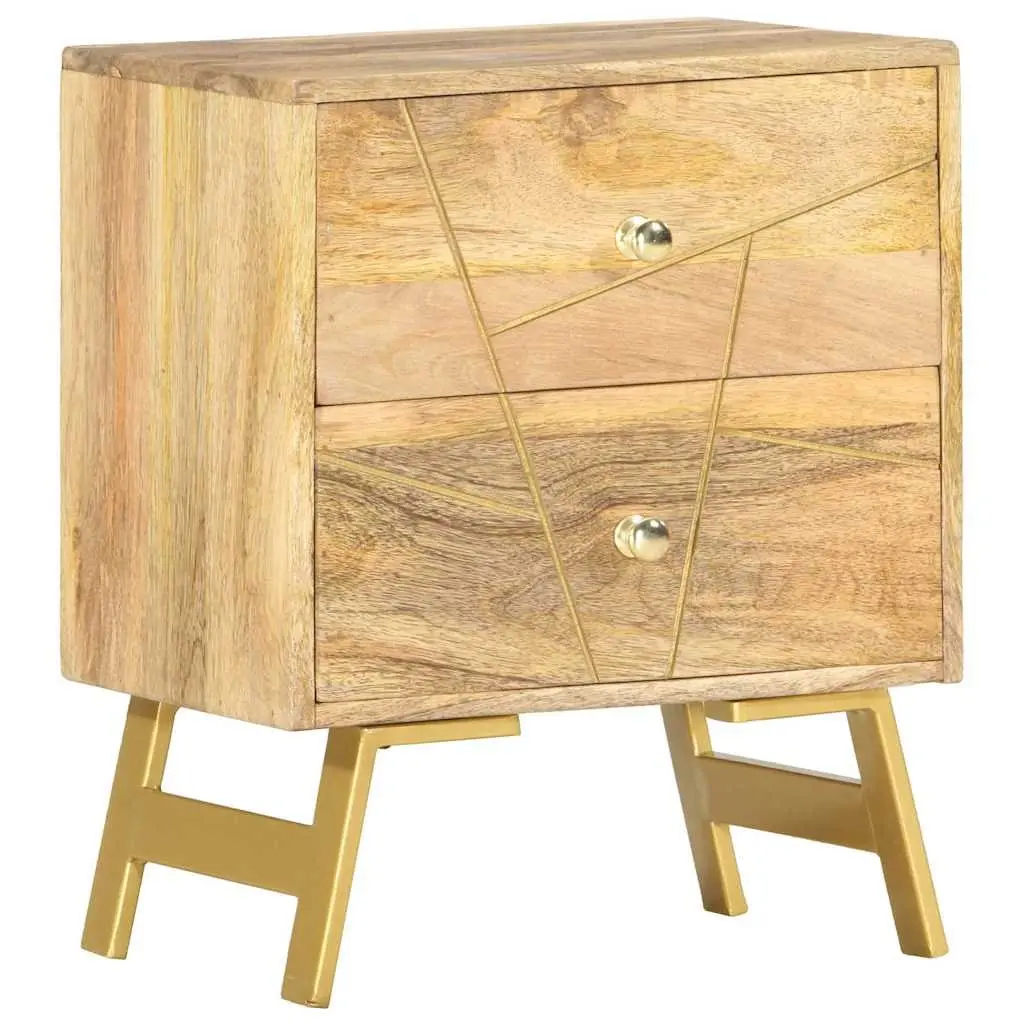 Solid Mango Wood Bedside Cabinet with 2 Drawers