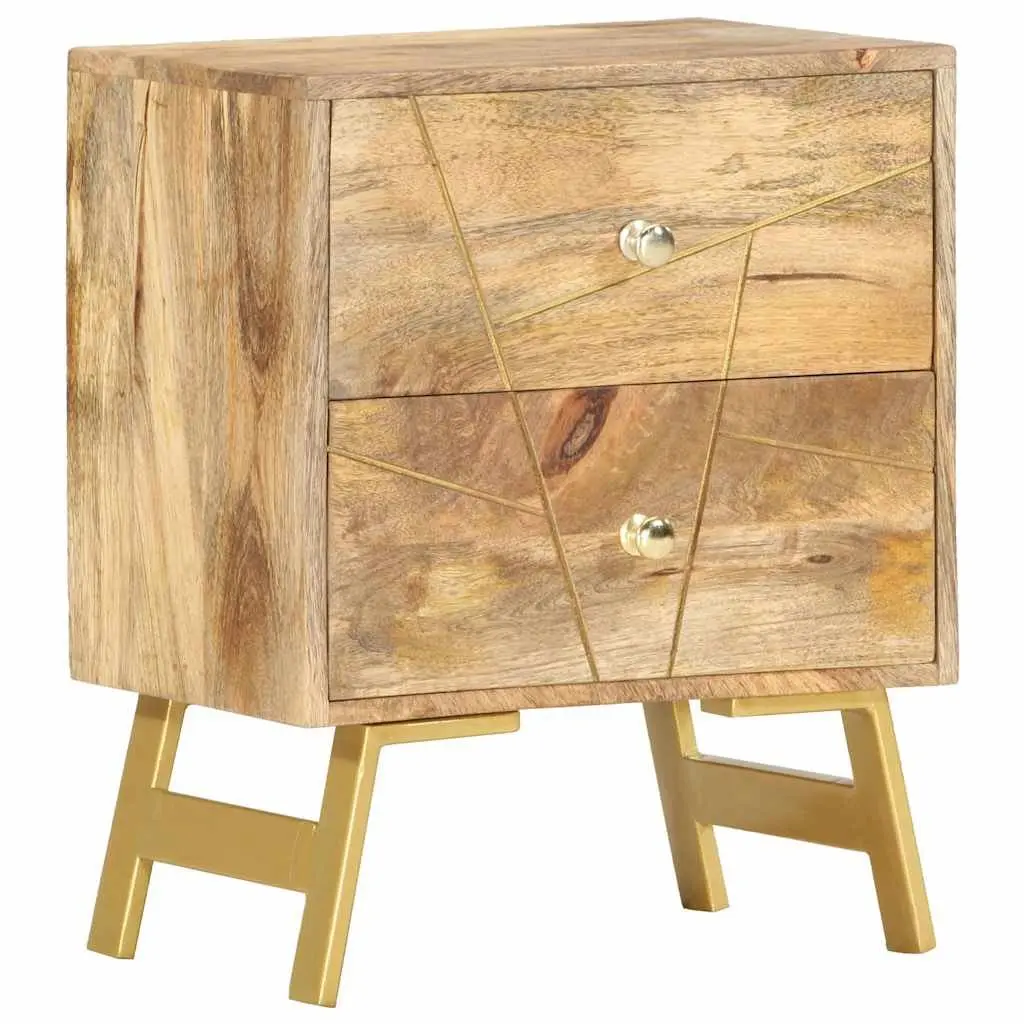 Solid Mango Wood Bedside Cabinet with 2 Drawers