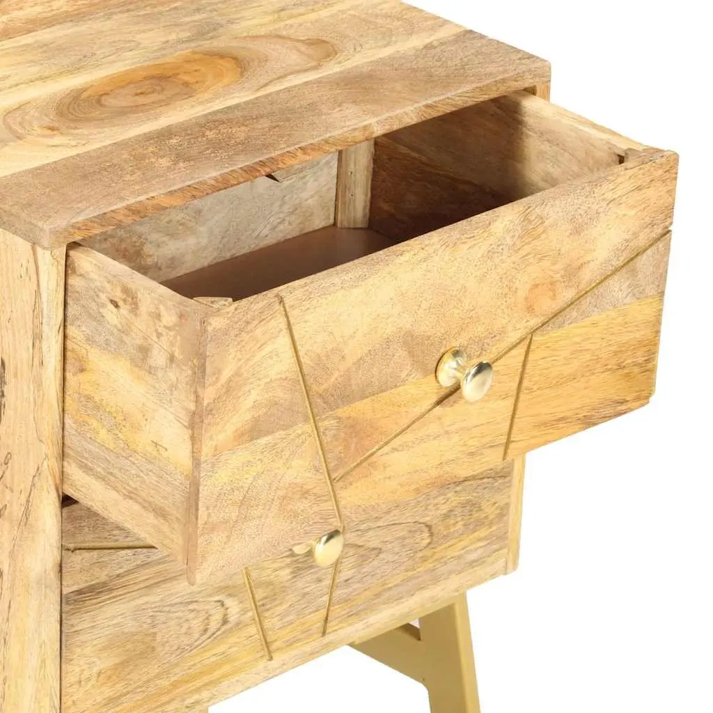 Solid Mango Wood Bedside Cabinet with 2 Drawers