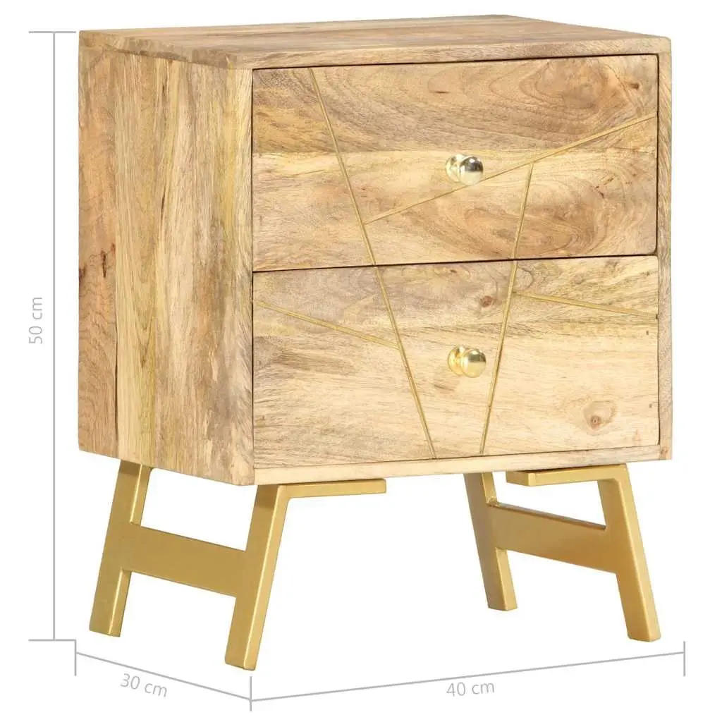 Solid Mango Wood Bedside Cabinet with 2 Drawers