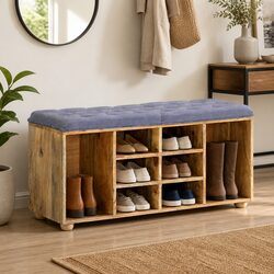 Solid Wood Storage Bench with Padded Seat for Entryway