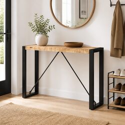 Solid Mango Wood Console Table with Steel Legs 110x35x76 cm