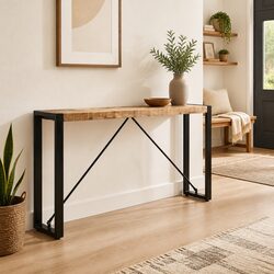 Charming Solid Mango Wood Console Table with Steel Legs