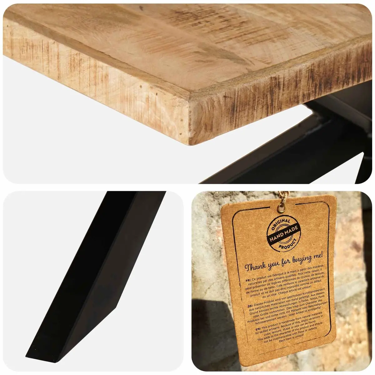 Dining Table Industrial Style 180x90x76cm Solid Rough Mango Wood