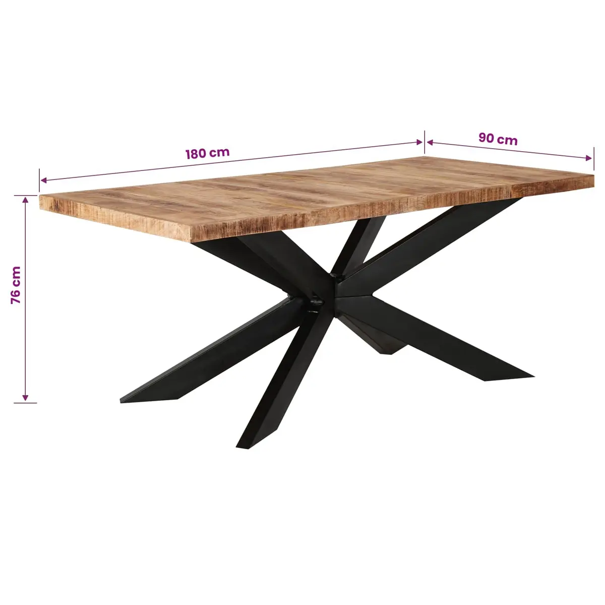 Dining Table Industrial Style 180x90x76cm Solid Rough Mango Wood