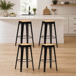 Set of 4 Black Mango Wood Bar Stools