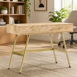 Solid Mango Wood Writing Desk with Drawers 100x55x75cm