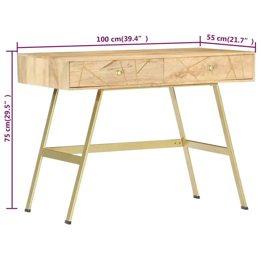 Solid Mango Wood Writing Desk with Drawers 100x55x75cm