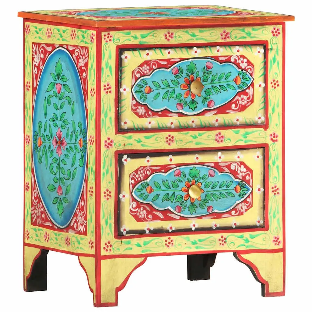 Bedside Cabinet Hand Painted Multicolour 40x30x50cm Solid Mango Wood