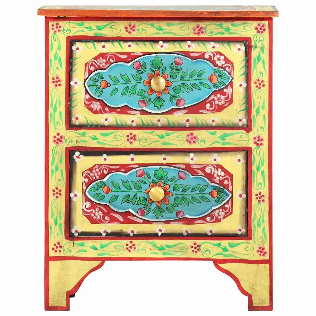 Bedside Cabinet Hand Painted Multicolour 40x30x50cm Solid Mango Wood