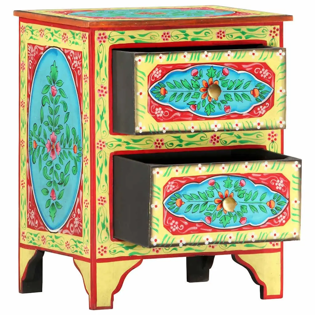 Bedside Cabinet Hand Painted Multicolour 40x30x50cm Solid Mango Wood