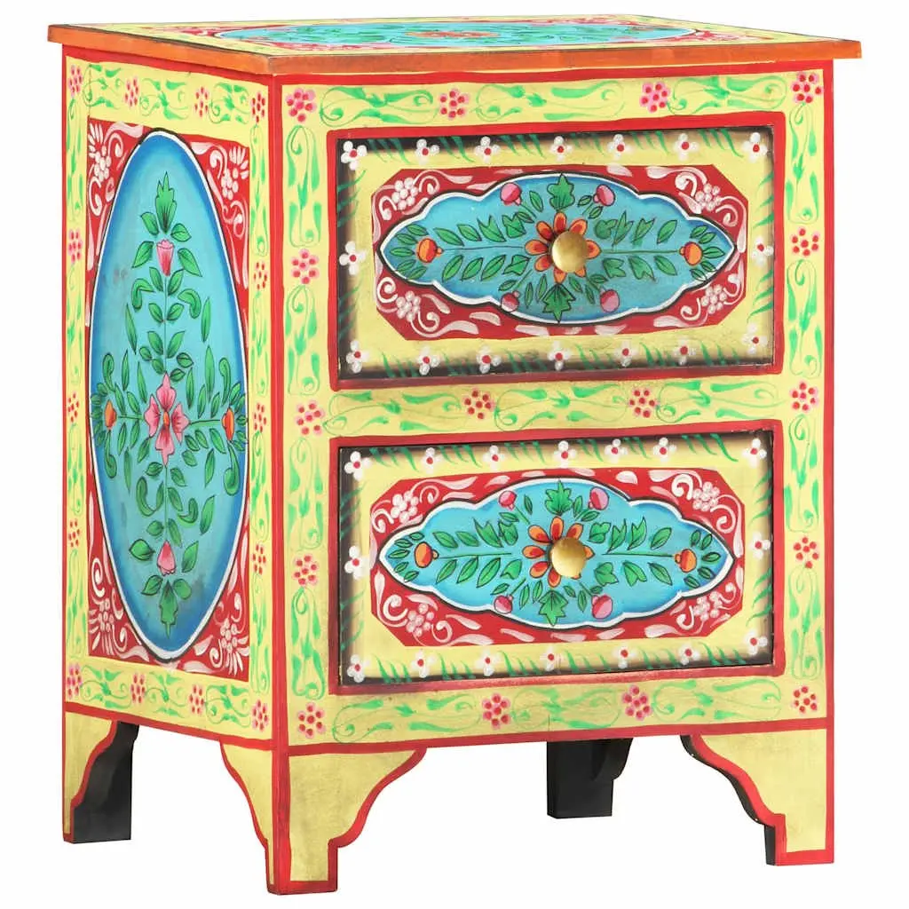 Bedside Cabinet Hand Painted Multicolour 40x30x50cm Solid Mango Wood