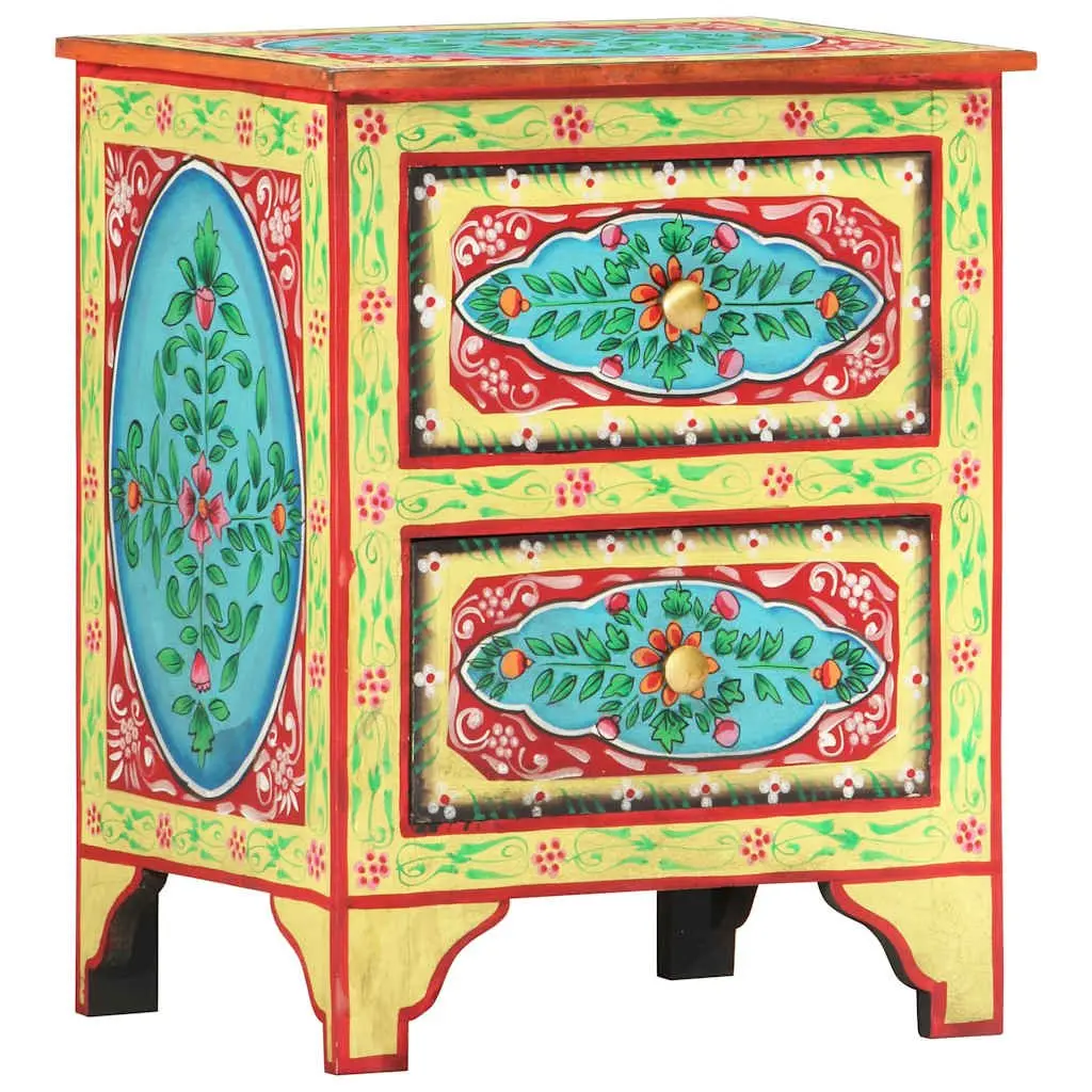 Bedside Cabinet Hand Painted Multicolour 40x30x50cm Solid Mango Wood