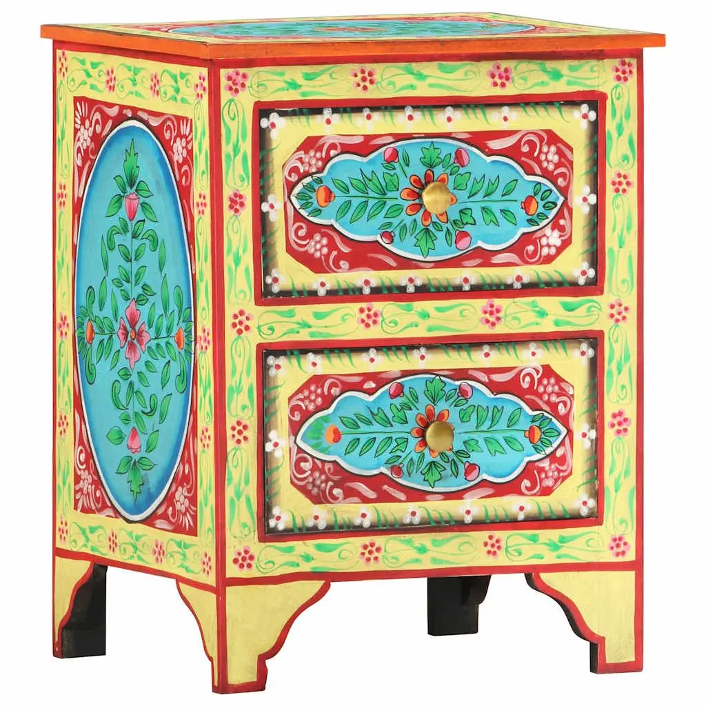 Bedside Cabinet Hand Painted Multicolour 40x30x50cm Solid Mango Wood