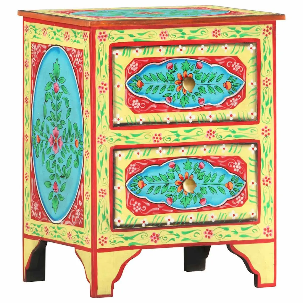 Bedside Cabinet Hand Painted Multicolour 40x30x50cm Solid Mango Wood