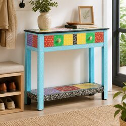 Hand Painted Console Table in Mango Wood 80x35x75cm