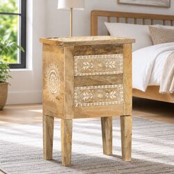 Hand Painted Solid Mango Wood Bedside Cabinet 40x30x60cm