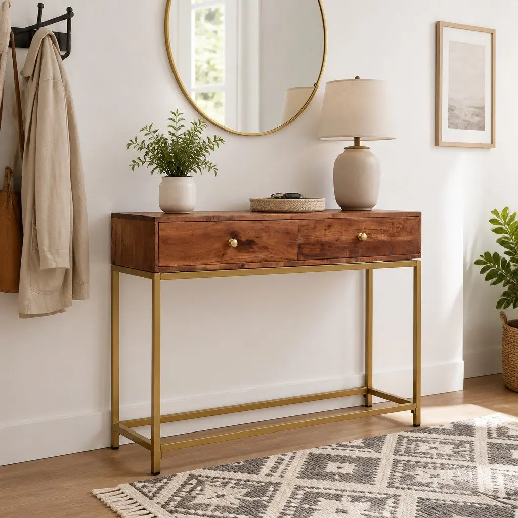 Wooden Console Table for Entryway 100x35x76 cm